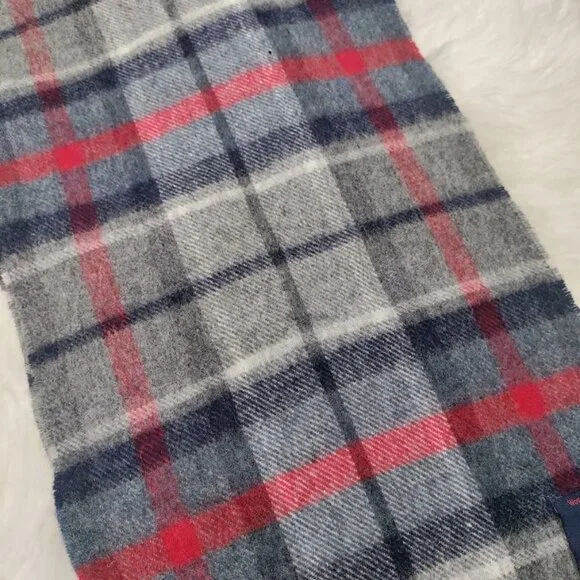 Moon by J.Crew 100% Pure Merino Wool Navy Plaid Scarf 11.5"x37" Woven In England - Picture 4 of 7